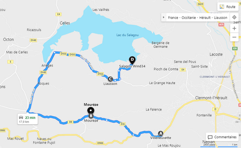 Itinéraire de la visite du site Salagou - Mourèze Itinéraire de la visite du site Salagou - Mourèze