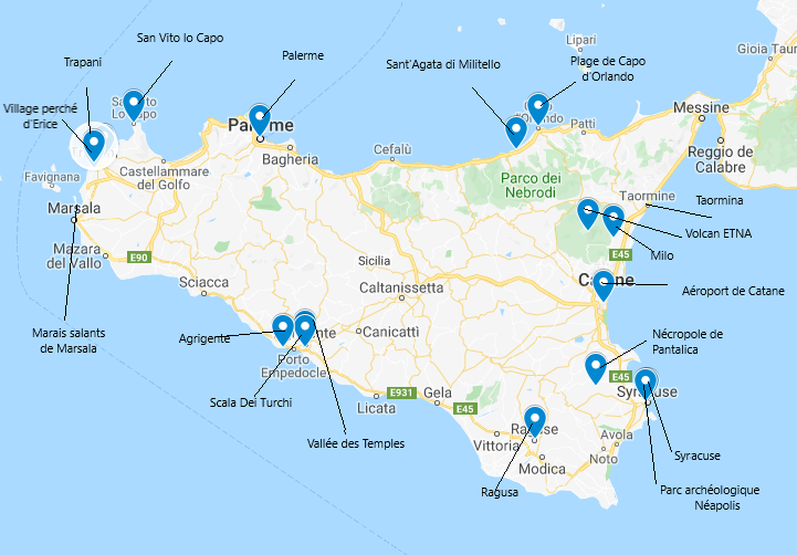 Carte road trip Sicile